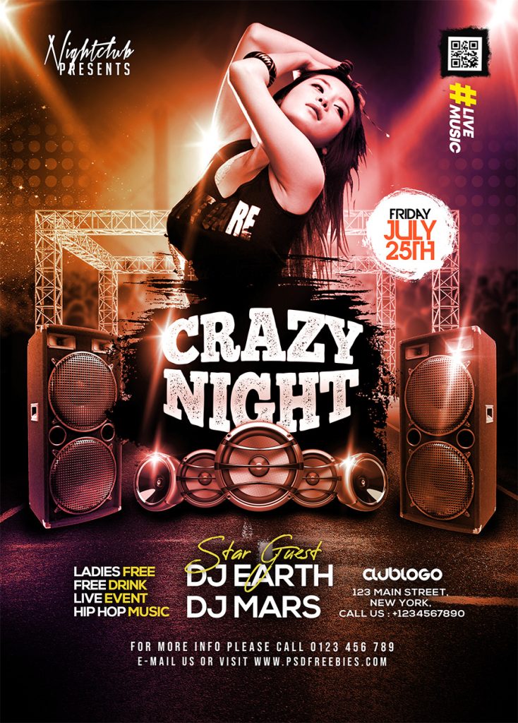 Crazy Night DJ Party Flyer PSD Template