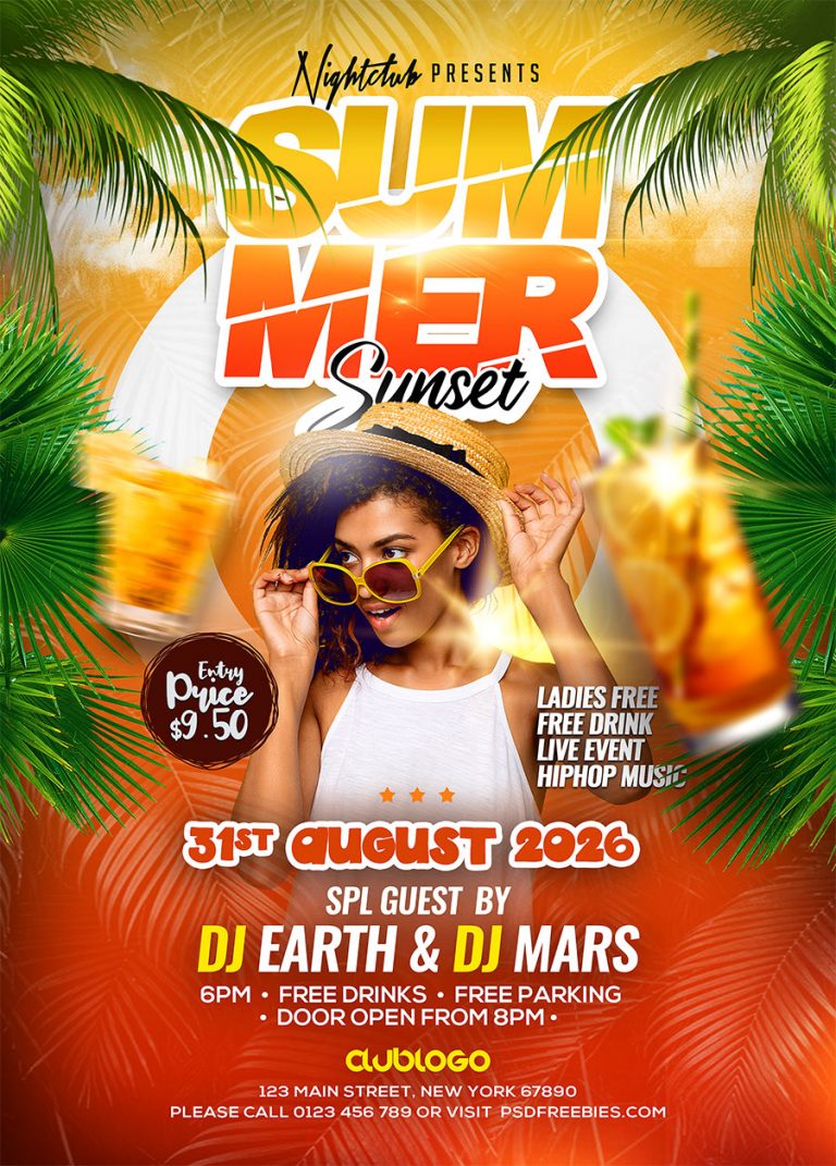 Summer Sunset Party Flyer Psd Template 6915