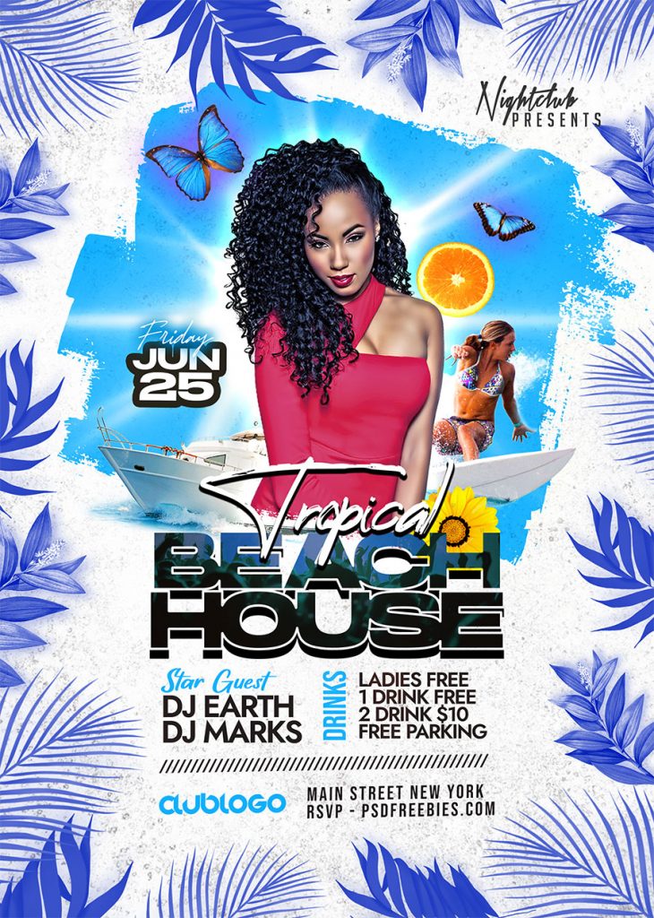 Tropical Beach House DJ Party Flyer PSD