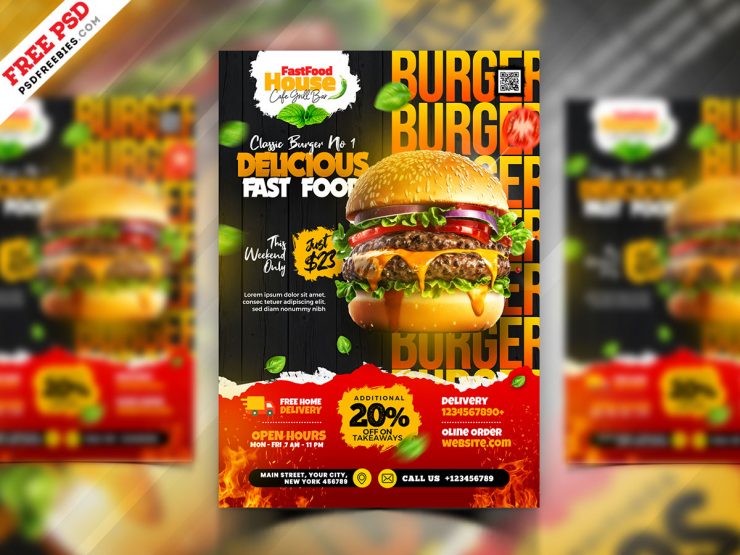 A4 Fast Food Restaurant Flyer Template PSD