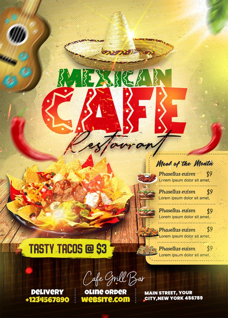 Mexican Restaurant Menu Cover Design PSD