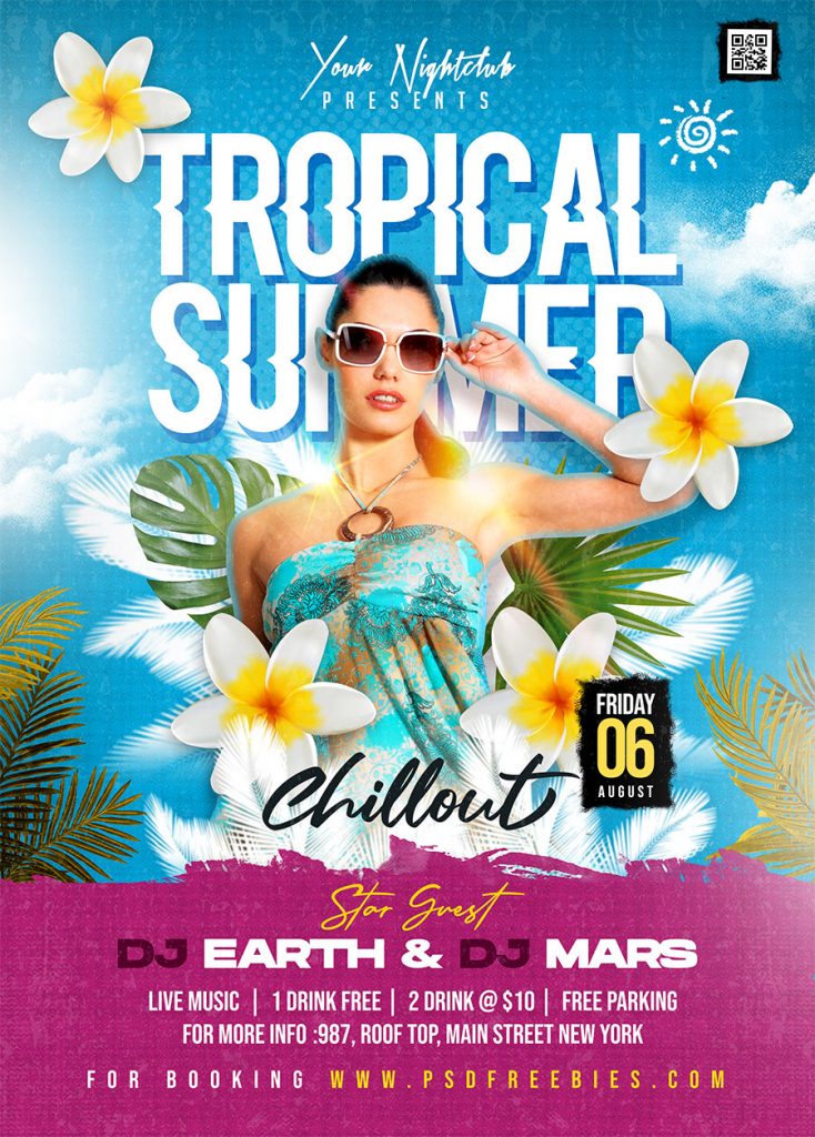 Tropical Summer Club Party Flyer Template PSD