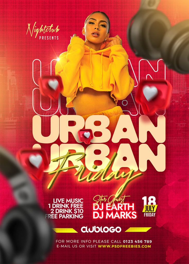 Urban Friday Night Music Party Flyer PSD
