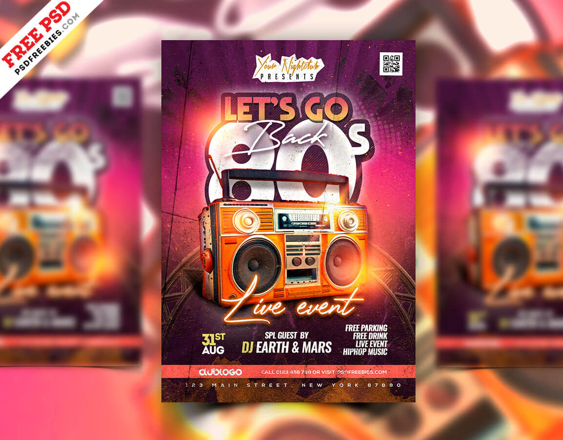 Retro Music Party Free Flyer Template (PSD) - PSDFlyer