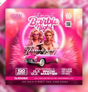 Barbie Theme Party Social Media Post Design PSD