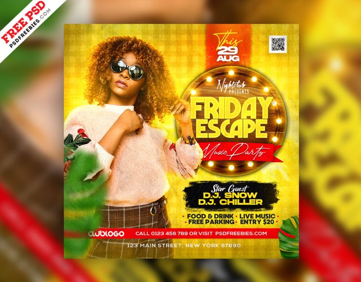 Friday Escape Club DJ Party Social Media Post PSD