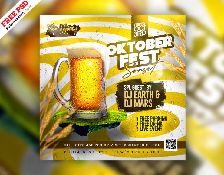 Oktoberfest Beer Festival Social Media Banner Design PSD