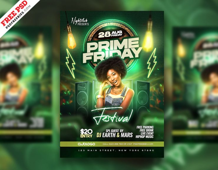 Prime Friday Night Club Party Flyer Design PSD