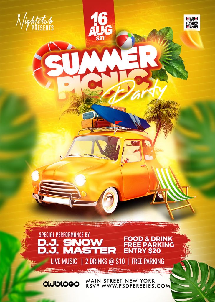 Summer Picnic Festival Party Flyer PSD Template