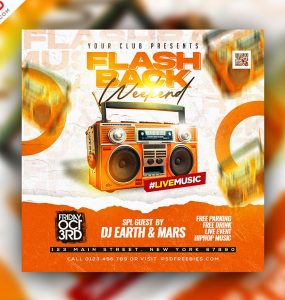 Flashback Weekend Music Party Post Design PSD