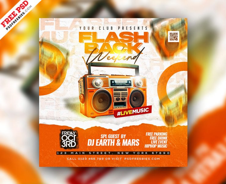 Flashback Weekend Music Party Post Design PSD