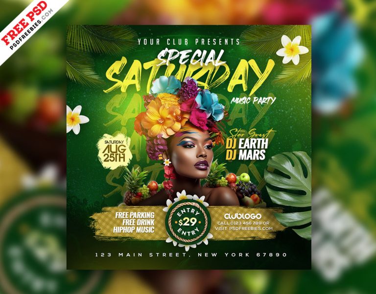 Free PSD | Hawaiian Theme DJ Party Square Instagram Post PSD ...