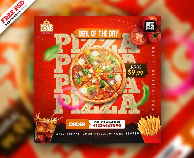 Pizza Restaurant Social Media Post Design PSD