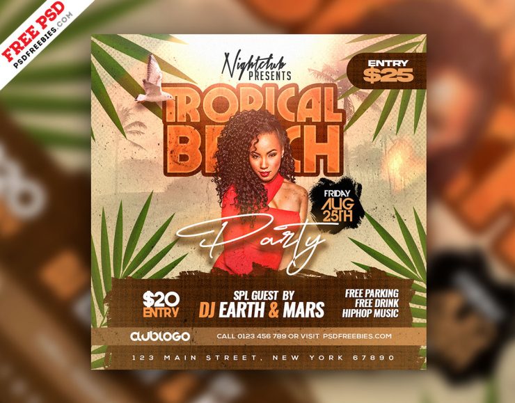 Tropical Beach DJ Party Instagram Post PSD