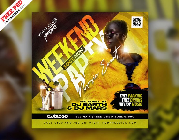 Weekend Club DJ Party Social Media Post PSD Template