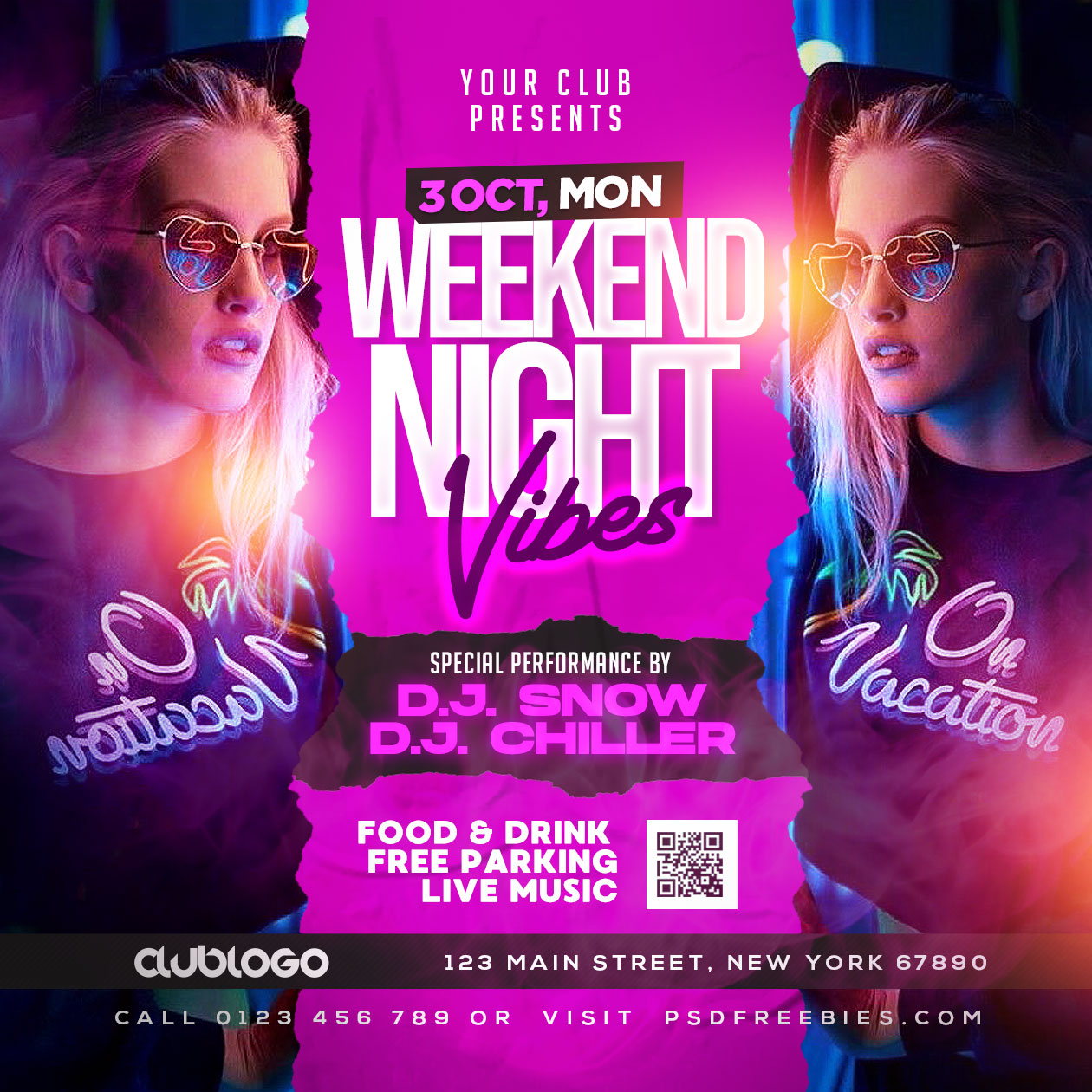 Free PSD | Weekend Party Vibes Instagram Post PSD | PSDFreebies.com
