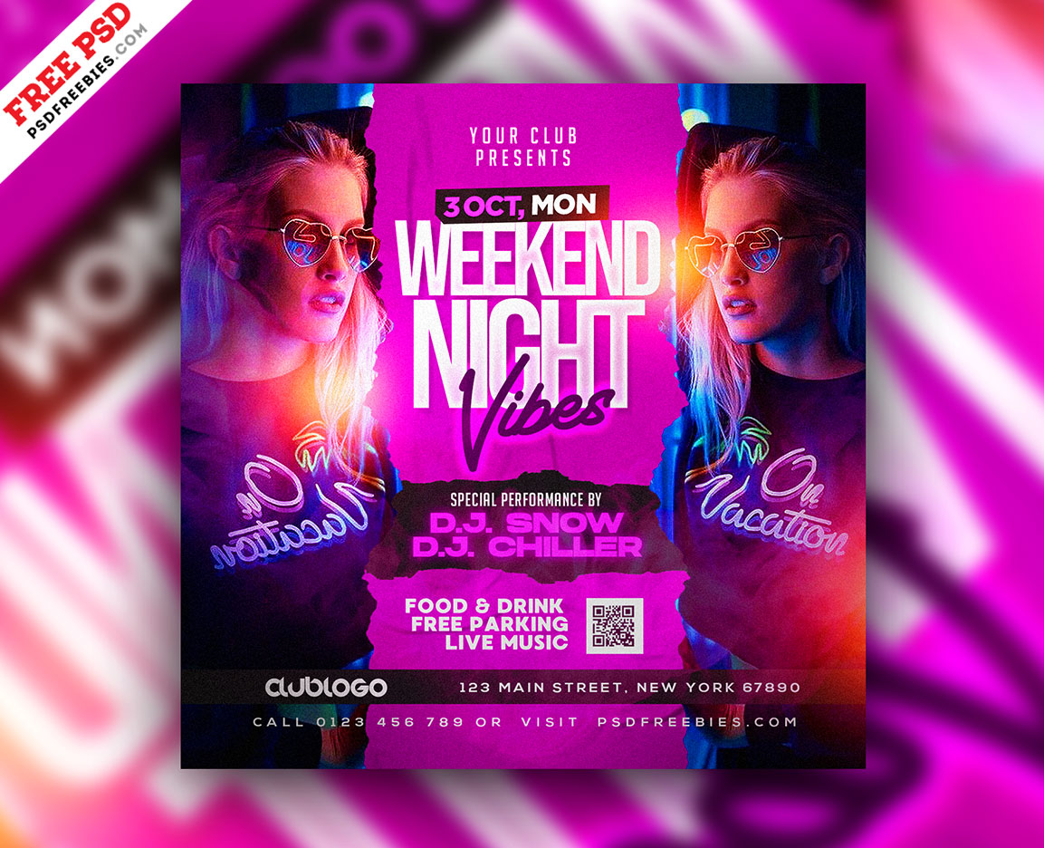 Free PSD | Weekend Party Vibes Instagram Post PSD | PSDFreebies.com