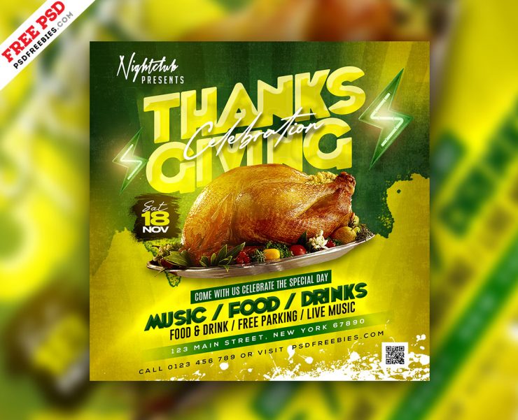 Thanksgiving Party Social Media Post Template PSD
