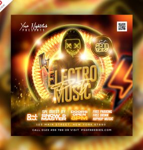 Electro Night DJ Party Instagram Post Design PSD