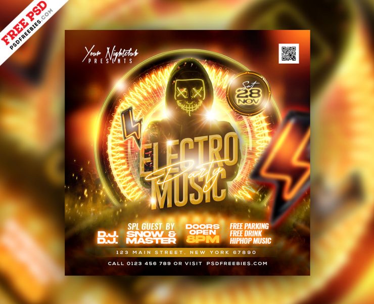 Electro Night DJ Party Instagram Post Design PSD