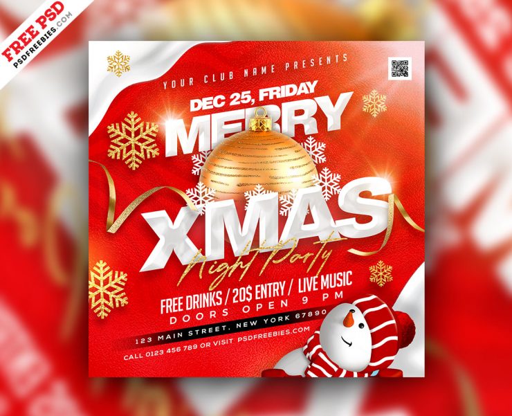 Merry X-Mas Party Invitation Social Media Post PSD