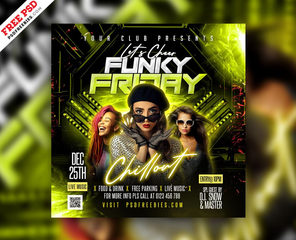 Free PSD | Funky Friday Music Party Social Media Post PSD | PSDFreebies.com