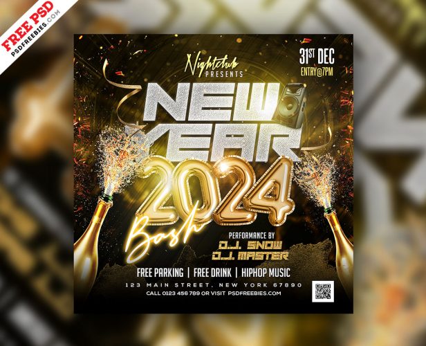 Free PSD | New Year 2024 Club Event Instagram Post PSD | PSDFreebies.com