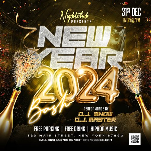 Free PSD | New Year 2024 Club Event Instagram Post PSD | PSDFreebies.com