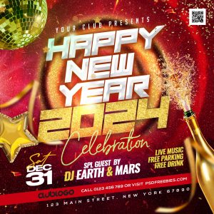 New Year 2024 Party Celebration Instagram Post Design PSD