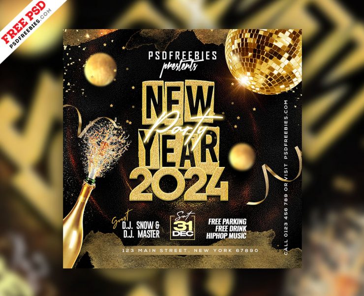 New Year 2024 Party Instagram Post Design PSD