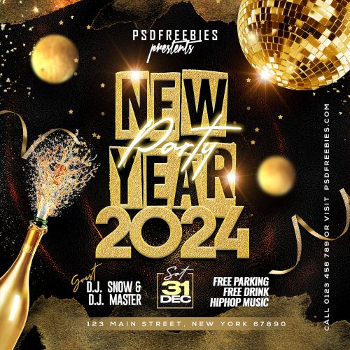 Free PSD | New Year 2024 Party Instagram Post Design PSD | PSDFreebies.com