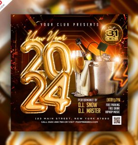 New Year 2024 Party Invitation Instagram Post PSD