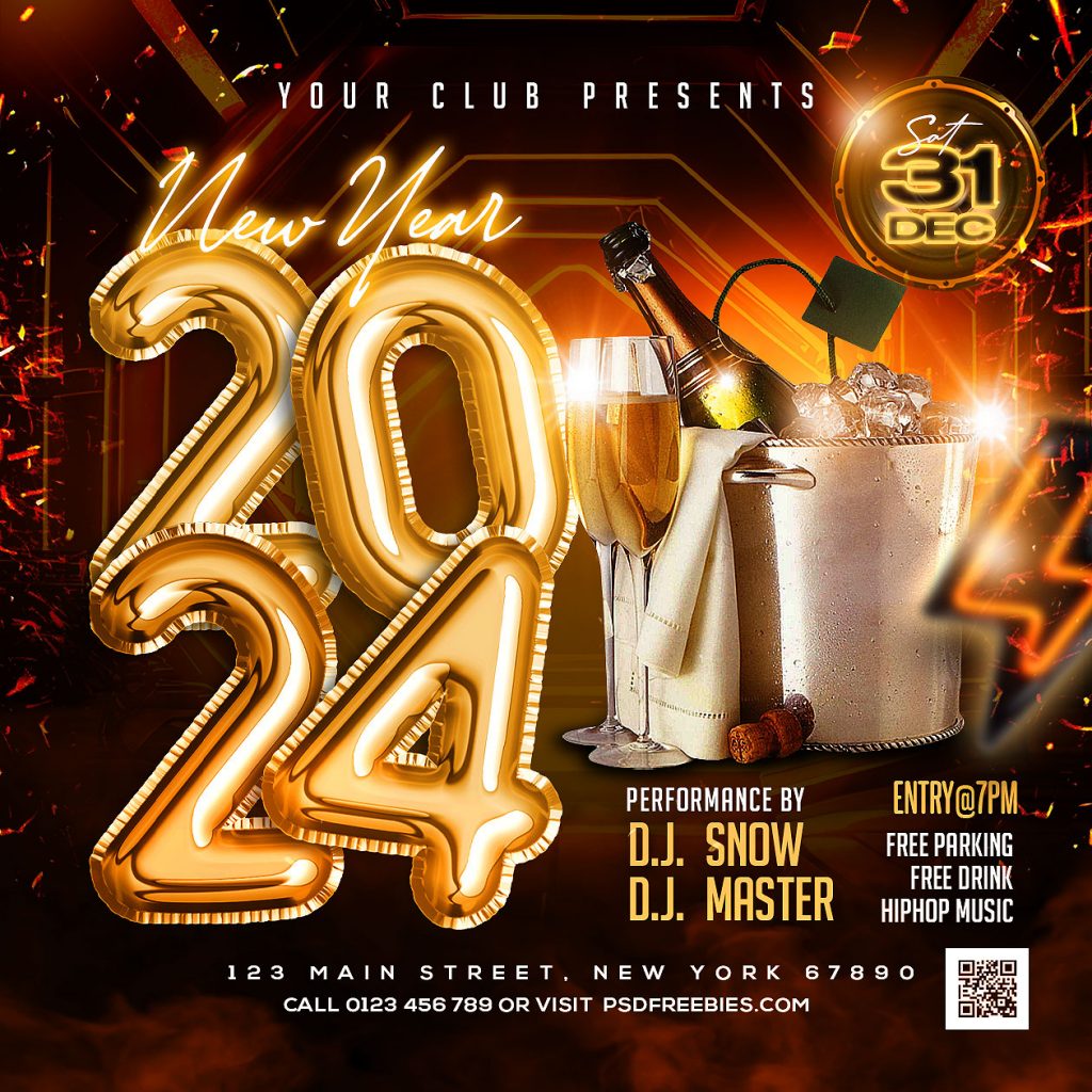 New Year 2024 Party Invitation Instagram Post PSD