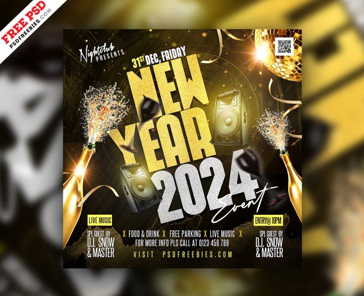 New Year 2024 Party Square Instagram Post PSD