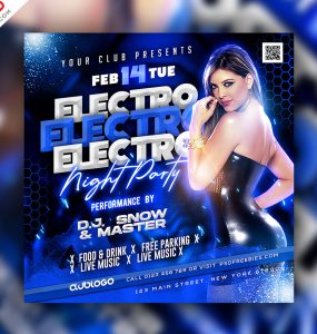 Electro DJ Party Night Social Media Post PSD