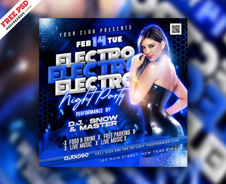 Electro DJ Party Night Social Media Post PSD