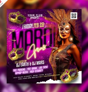 Mardi Gras Music Event Social Media Post PSD