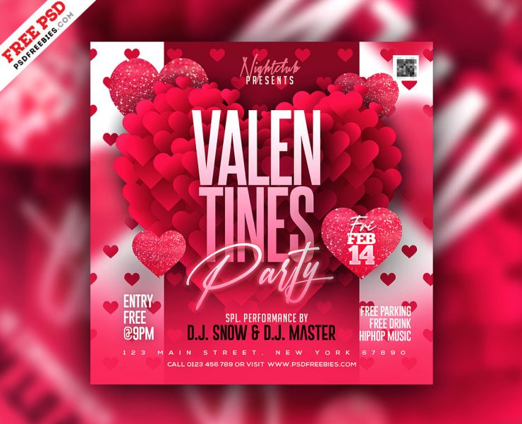 Valentines Day Party Event Social Media Post PSD
