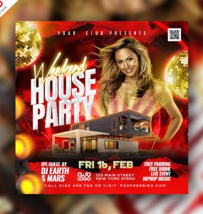 Weekend House Party Square Post PSD Template