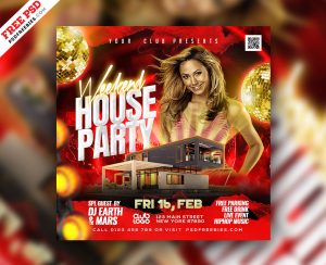 Weekend House Party Square Post PSD Template