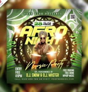 Afro Night Party Social Media Post PSD Template