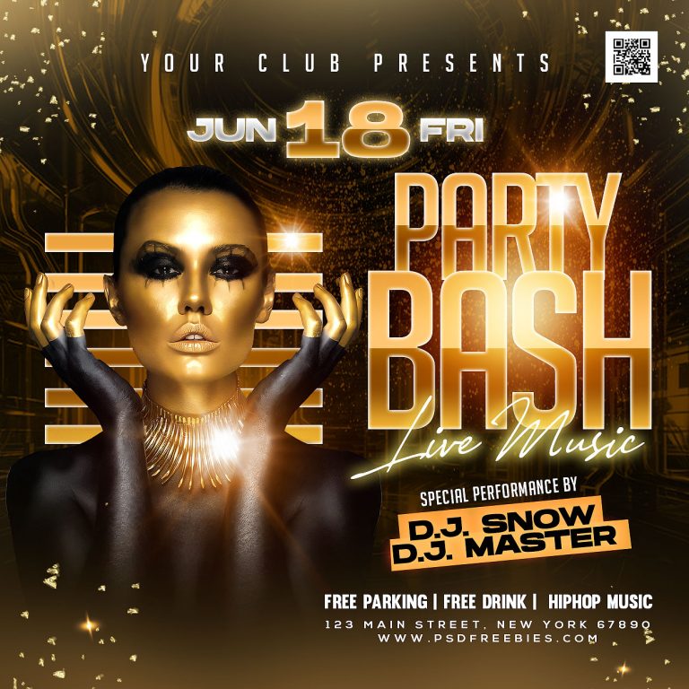 Free PSD | Gold Club Party Social Media Post PSD | PSDFreebies.com