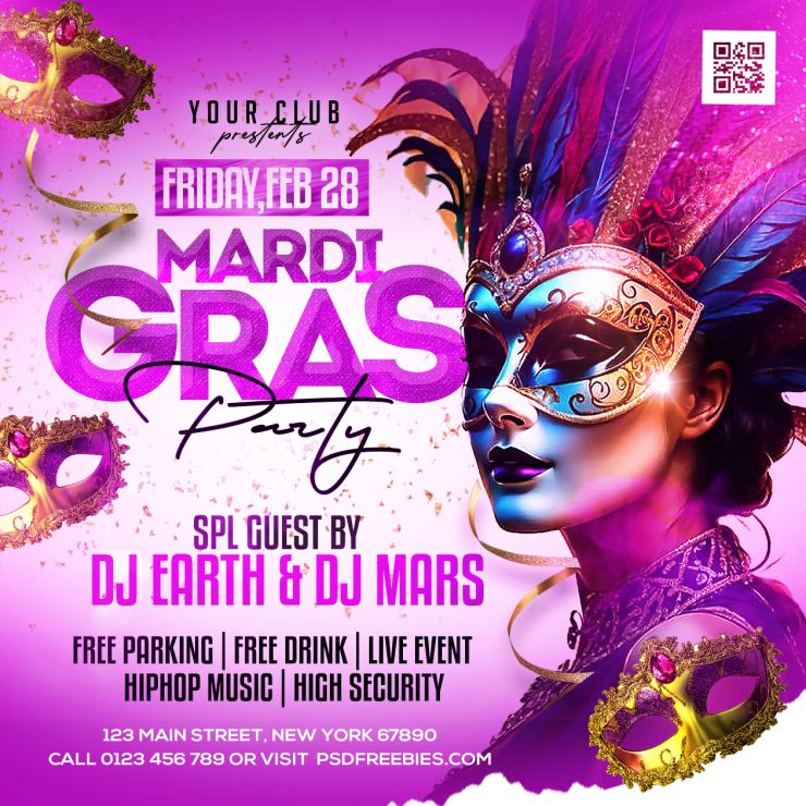 Free PSD | Mardi Gras Event Social Media Post Design PSD | PSDFreebies.com