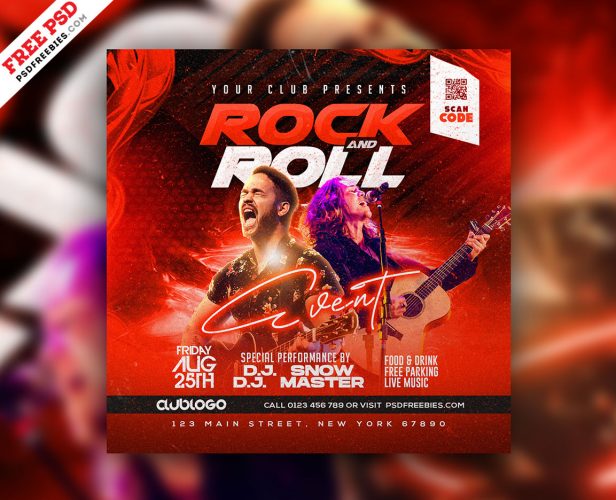 Free PSD | Rock n Roll Music Event Post PSD | PSDFreebies.com