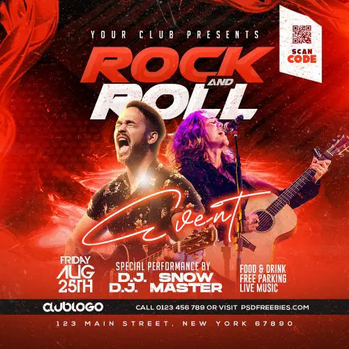 Free PSD | Rock n Roll Music Event Post PSD | PSDFreebies.com