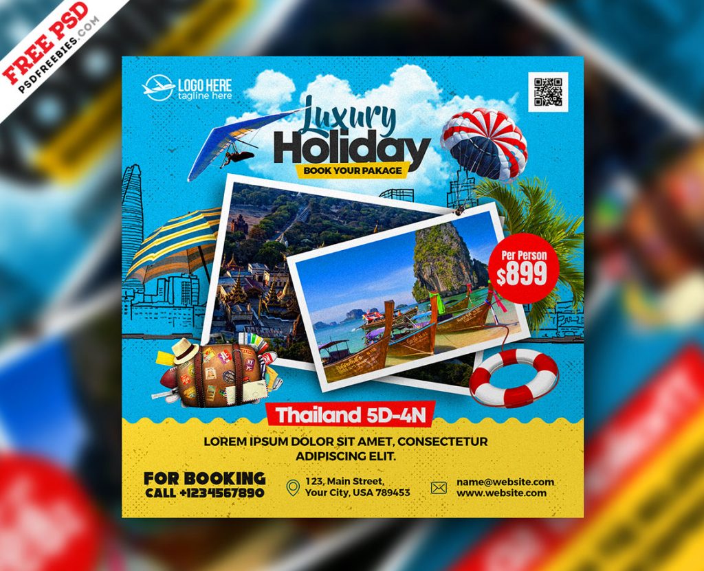 Free PSD | Holiday Travel Package Social Media Post PSD | PSDFreebies.com