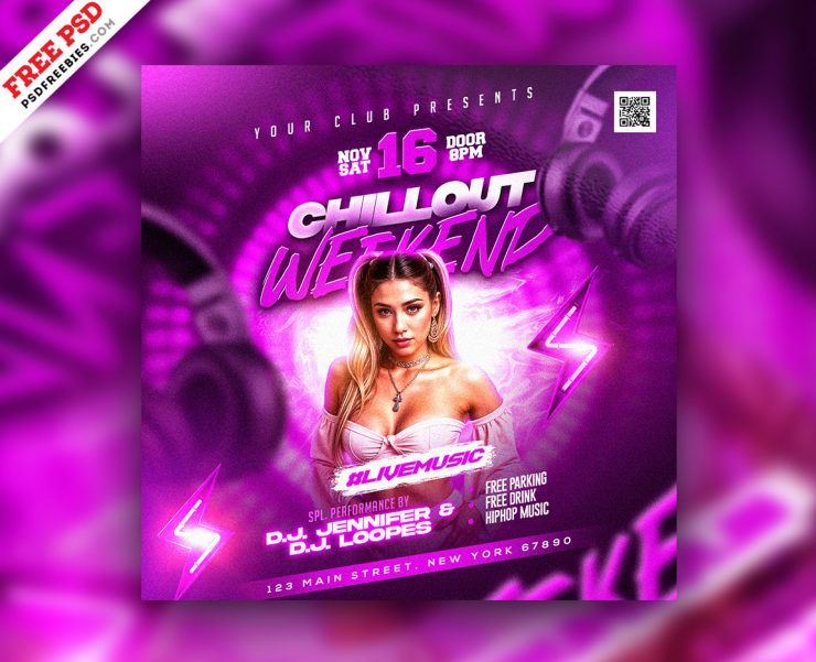 Weekend Crazy Music Party Post PSD Template
