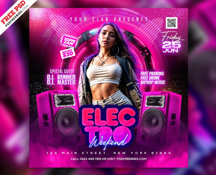 Electro Weekend Club Music Party Social Media Post PSD