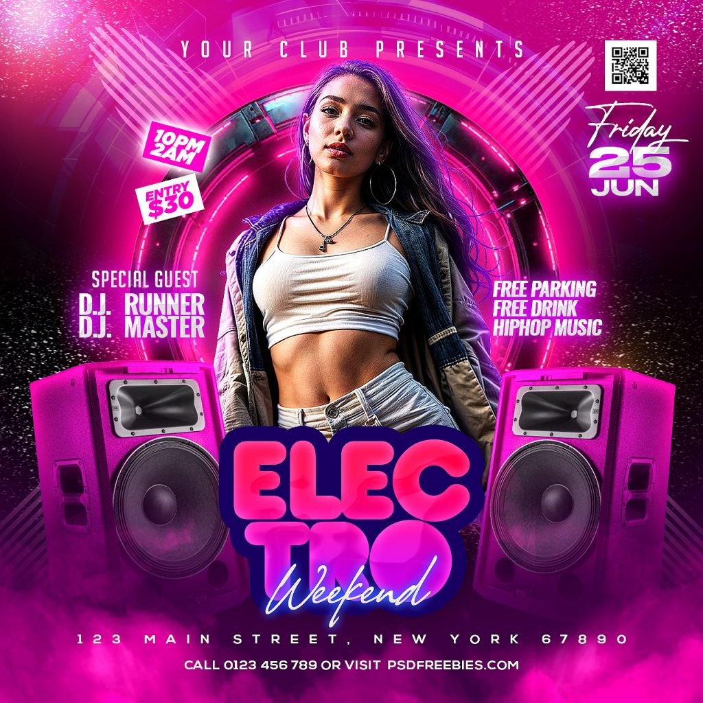 Electro Weekend Club Music Party Social Media Post PSD