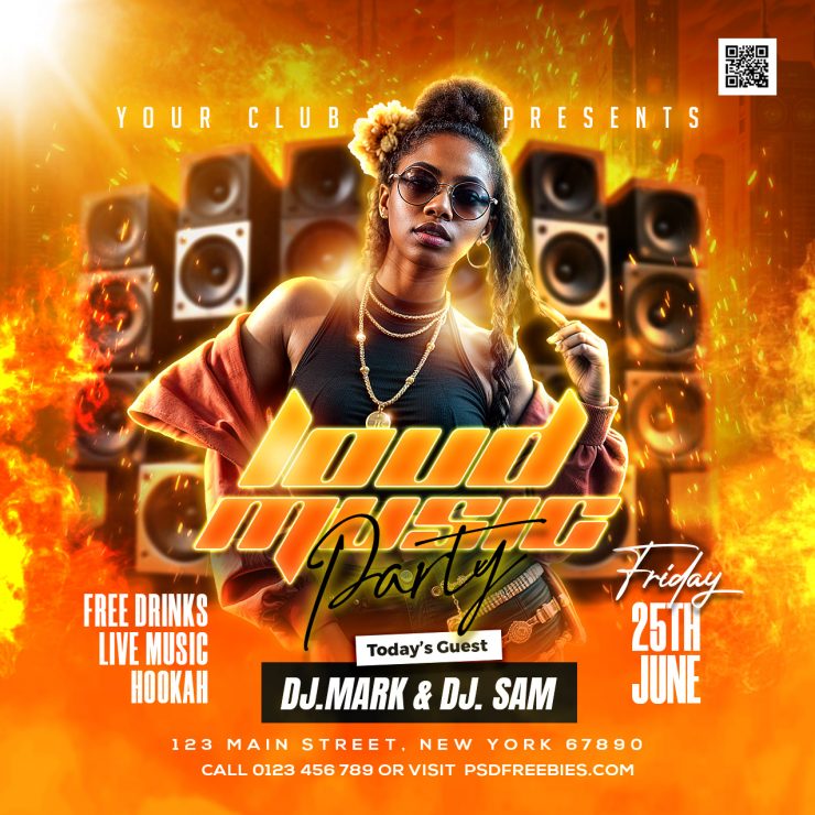 Free PSD | Loud Music DJ Party Social Media Post PSD | PSDFreebies.com